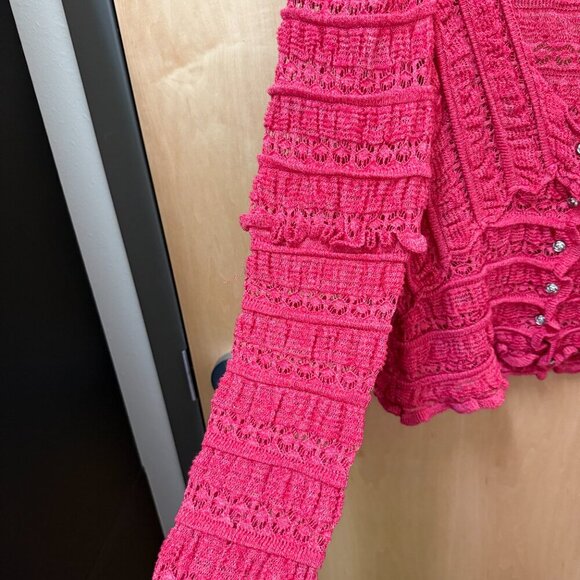 Free People pink crochet ruffle cardigan women's L - Picture 4 of 5